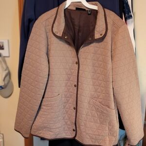 Susan Graver Weekend Quilted Mock Net Jacket - Taupe/Mocha Brown, size L